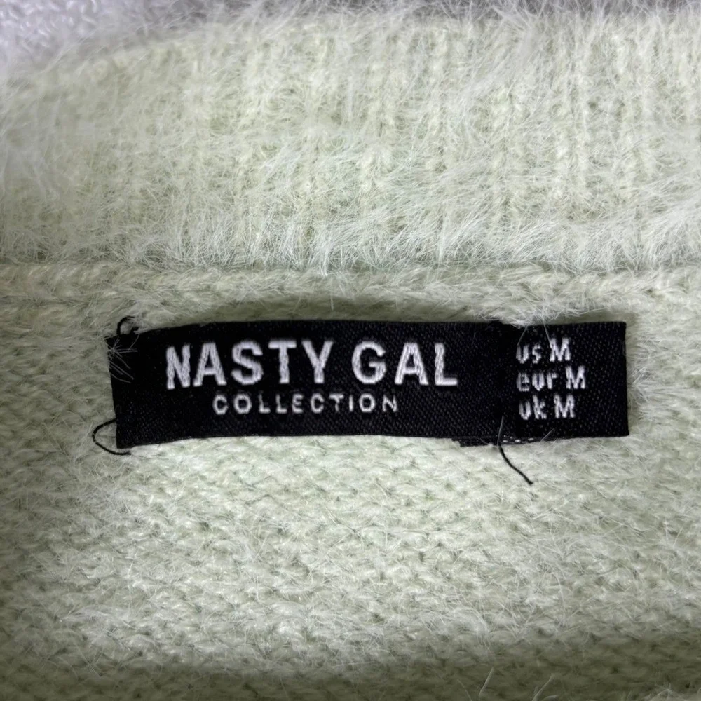 Nasty Gal Sweater Set Womens M Mint Green Fuzzy Eyelash Knit Wide Leg Loungewear